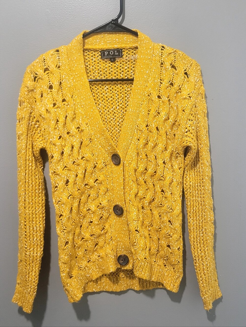 POL Mustard Yellow Knit Button Up Sweater Cardigam Sz S